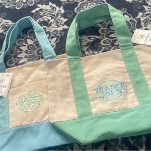 Trader Joe's Mint Green and Blue Canvas Tote Bags
